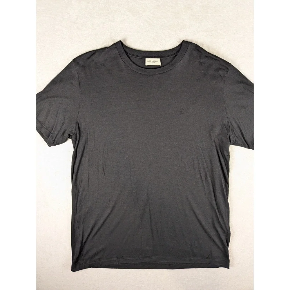 NWOT Saint Laurent Paris Mens‎ Black Short Sleeve Crew Neck T Shirt YSL Logo M